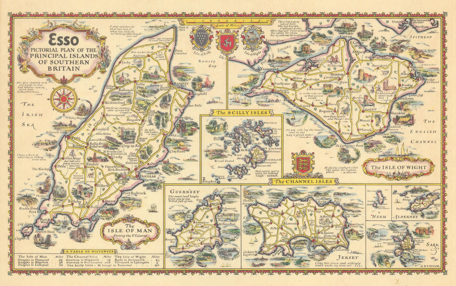 Esso pictorial plan South Britain islands Isle of Man TT Course TAYLOR c1934 map